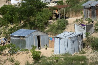 Improvised huts in the new emerging slum area of Canaan outside the capital Port-au-Prince