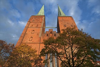 West towers of Lubeck Cathedral in the evening light