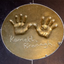 Handprints of British actor Kenneth Branagh on the floor in front of a London cinema