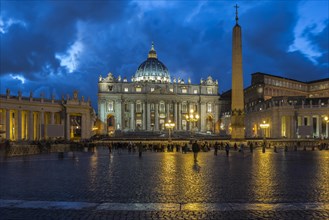 St. Peter's Square with St. Peter's Basilica and obelisk at night
