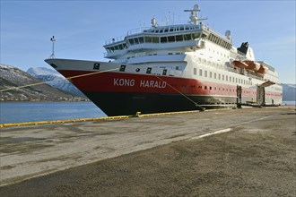 Hurtigruten ship Kong Harald at the boat pier