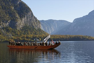 Traditional Platte boat on Lake Hallstatt
