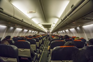 Commercial airliner interior economy class cabin