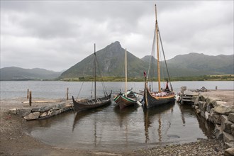 Reconstructed Viking boats at the Lofotr Viking Museum