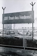 Agitation board at a parking lot in the Josef-Orlopp-Strasse