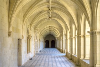 Arched interior gallery of cloister at Fontevraud Abbey