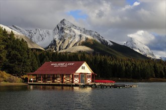 Boat house on Maligne Lake