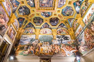 Mythological fresco by Giulio Romano in the hall of Amor and Psyche