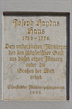 Memorial plaque at the Haydn House