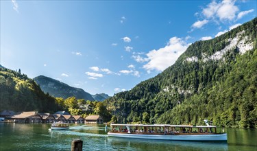 Ship with boathouses in Schonau am Konigssee