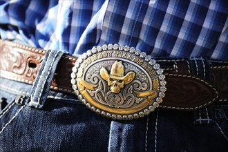 Cowboy belt buckle with the inscription ""Cowboy till death""