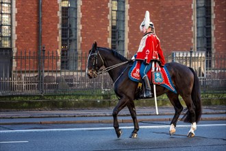 A soldier from the Guard Hussar Regiment riding through the streets of Copenhagen