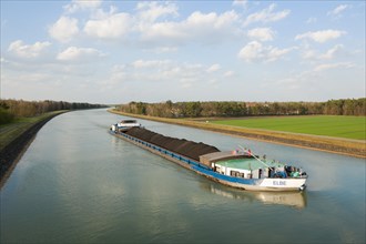 Cargo ship on the federal waterway Elbe Lateral Canal