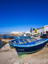 Fishing boats in front of the Sqala de la Kasbah