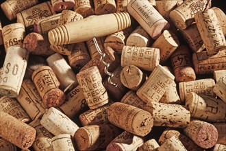 Wine corks with a corkscrew