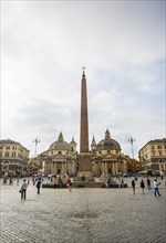 Neo-classical square Piazza del Popolo with the churches Santa Maria in Montesanto and Santa Maria del Miracoli