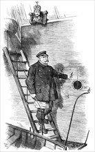 The Punch cartoon ""Dropping the Pilot"" or ""The pilot leaving the ship"" by Sir John Tenniel about dismissal of the German Chancellor Otto von Bismarck in 1890