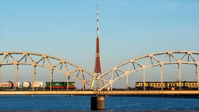 Television tower and railway bridge over the Daugava