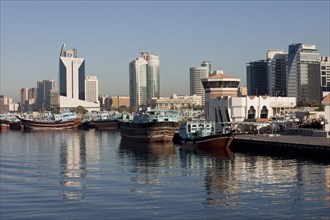 Dhow harbor and skyscrapers on the Creek