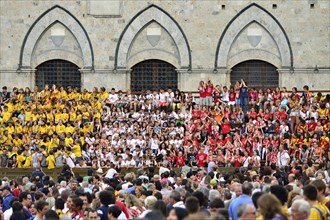 Grandstand with children on a training day of the Palio di Siena