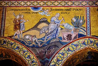 Byzantine mosaics of the The Sacrifice of Isaac in the Monreale Cathedral