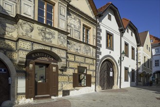 Historic row of houses with sgraffito