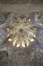 Arabesque Moorish stalactite or Mocarabe ceiling in the Hall of the Two Sisters
