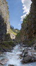 Upper entrance of the Hollentalklamm gorge with the rushing waters of the Hammersbach stream