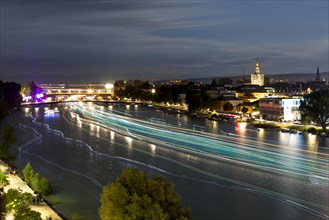 Light tracers of ships on the Rhine River during the Seenachtfest Festival