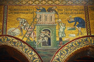 Byzantine mosaics of Building the Tower of Babel in the Monreale Cathedral
