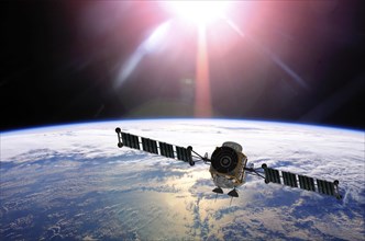 Geostationary orbit satellite above the Earth