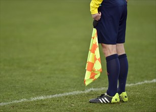 Legs of a linesman with a flag