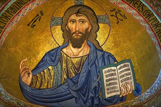 Byzantine mosaic of Christ Pantocrator in the Duomo of Cefalu