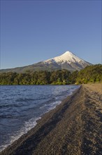 Osorno volcano and the shore of the bay of Lake Llanquihue
