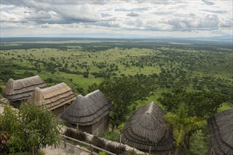 Huts of a lodge with views of the Queen Elizabeth National Park