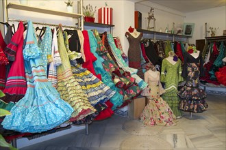 Flamenco dresses in a store