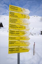 Snow-covered hiking signpost