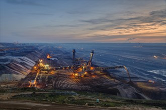 Stacker in the Garzweiler open pit in the blue hour