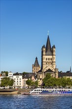 View over the Rhine of the historic centre with Great St. Martin Church and City Hall