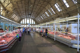 Market hall with meat products