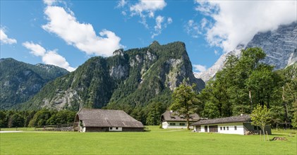 Traditional houses in front of the Watzmann massif