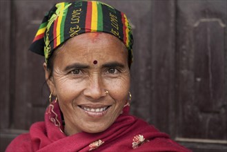 Nepalese woman with colourful headscarf