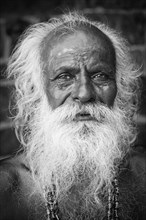 Elderly Sadhu with a white beard and white hair