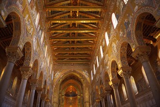 Main isle showing the Byzantine mosaics in the Monreale Cathedral