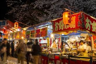 Food stalls with Japanese food at night
