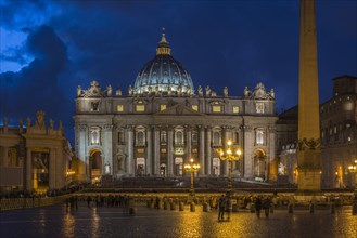 St. Peter's Square with St. Peter's Basilica and obelisk at night