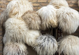 Traditional Chugirma fur hats on sale at Khiva market