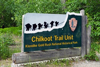 Sign at the beginning of the Chilkoot trail in Dyea