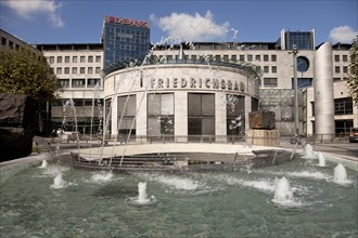 Fountain in front of the Friedrichsbau building of L-Bank or State Bank of Baden-Wurttemberg at Borsenplatz square