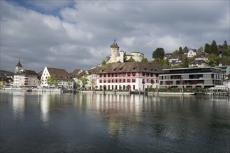 View over the Rhine to the old town with the Munot fortress